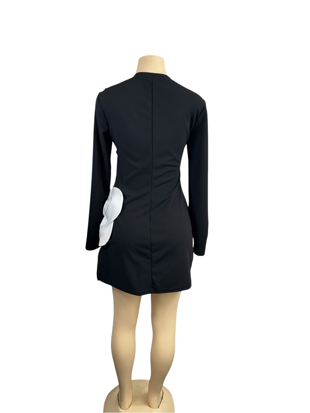 SHEIN. Black Ribbed Bodycon Mini Dress Long Sleeve Crew Neck - Picture 6 of 7